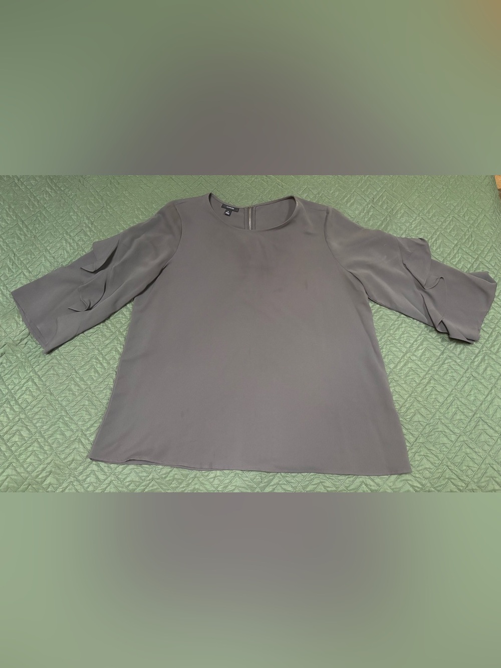 Alfani Army Green/Gray Ruffle-Sleeve Blouse